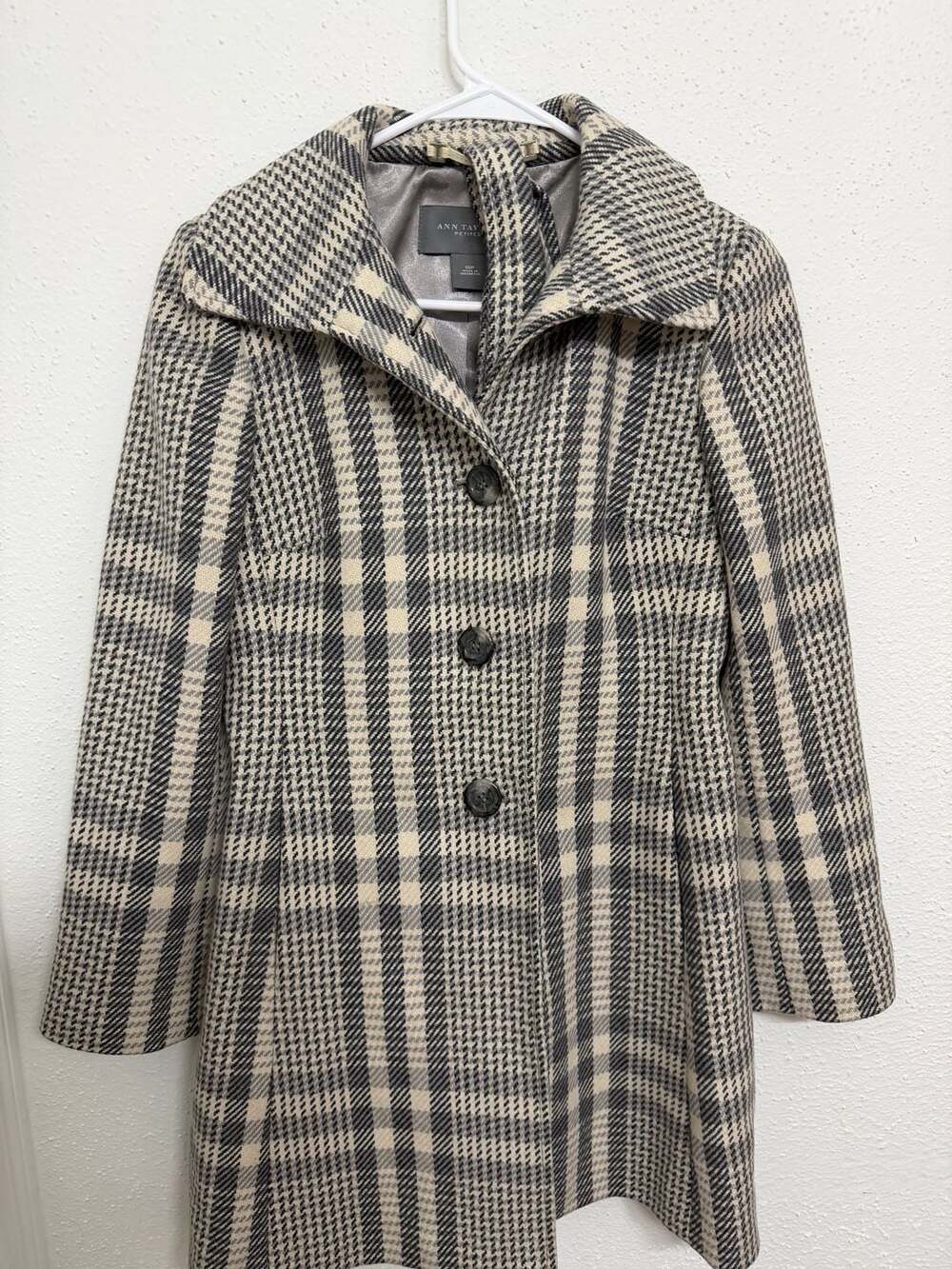 Ann Taylor Petites Plaid Wool Blend Single-Breasted Pea Coat